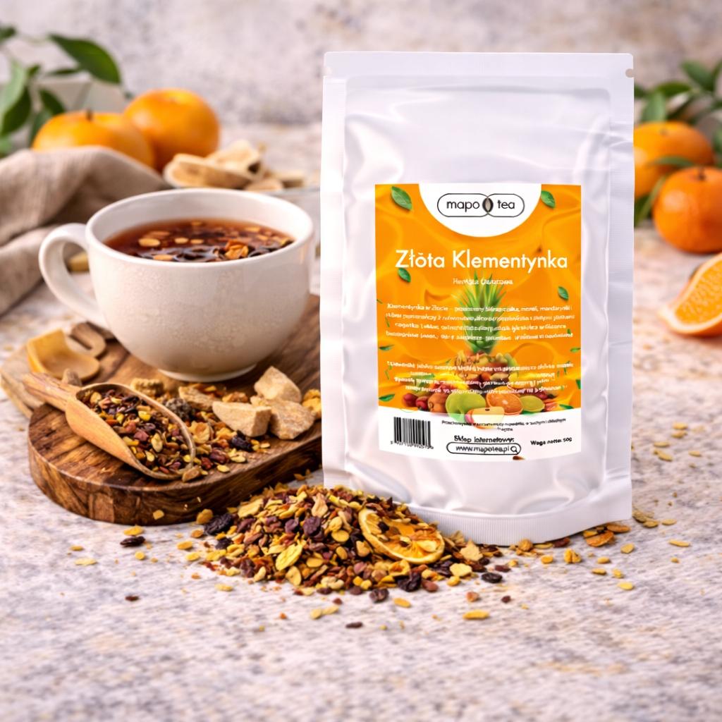 złota klementynka herbata owocowa jabłko pomarańcza morela mapo tea 50g złota klementynka herbata owocowa jabłko pomarańcza morela mapo tea 50g